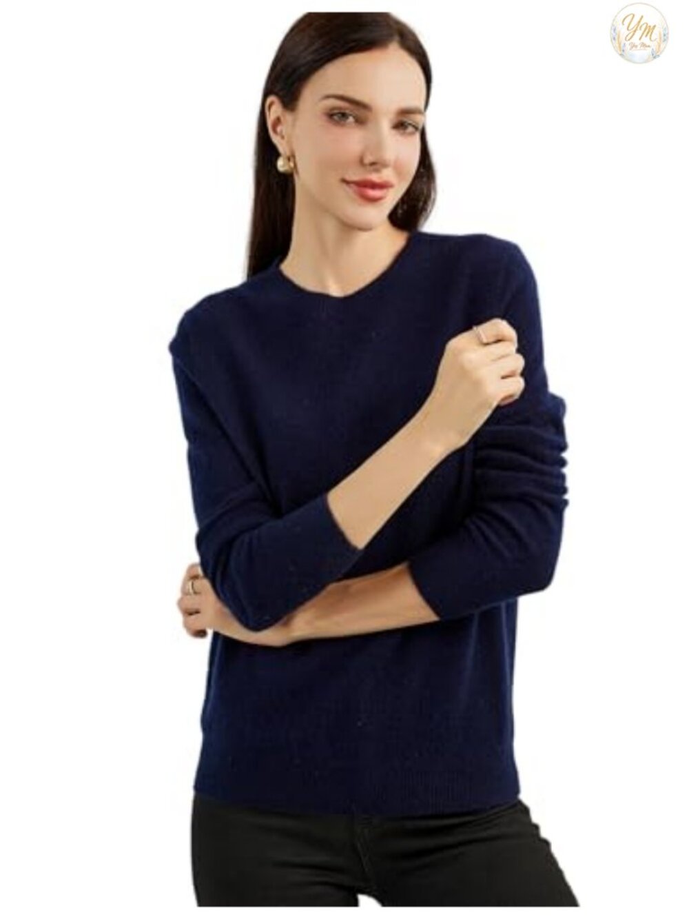 100% Pure Cashmere Crew Neck Long Sleeve Sweater - Seamless Knit Pullover,